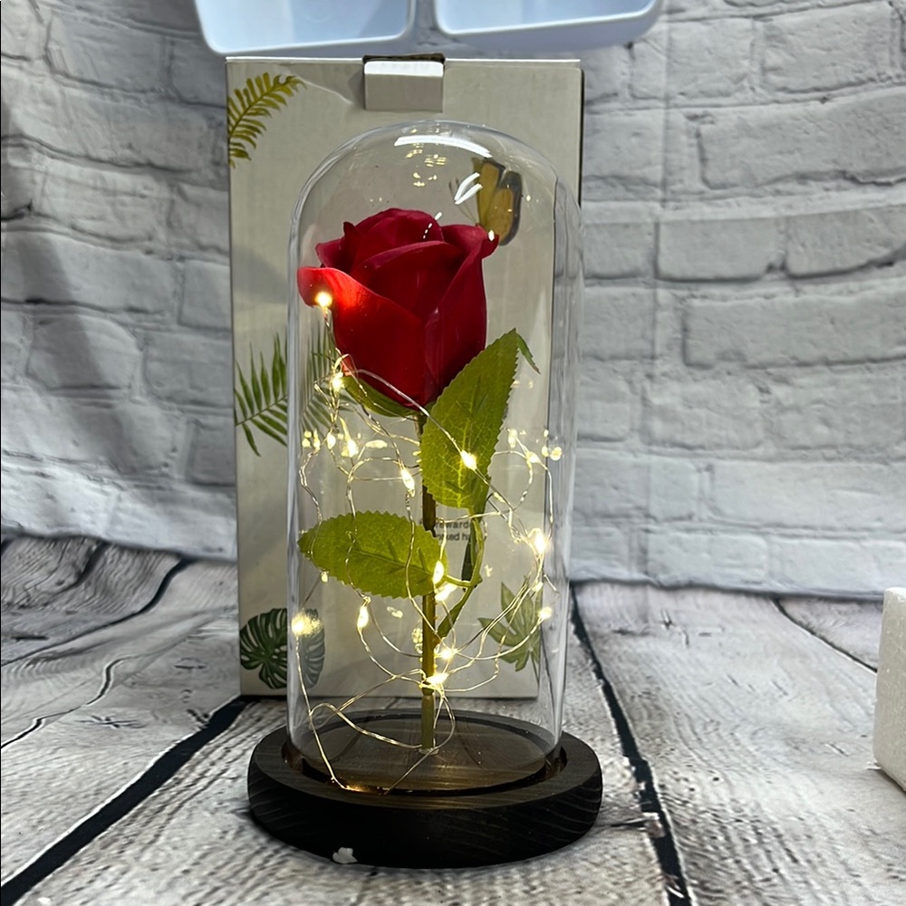 Enchanted Red Rose in Glass Dome with LED Lights